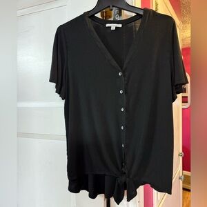 Green Envelope Black Button-Down Top